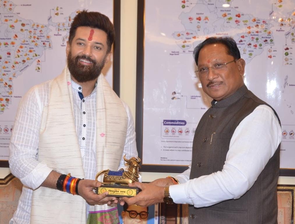 Union Minister Chirag Paswan with CM Vishnu Dev Sai on 24 November 2025 at New Delhi